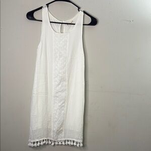 Hem & Thread White Sleeveless Top with Pom Pom Trim